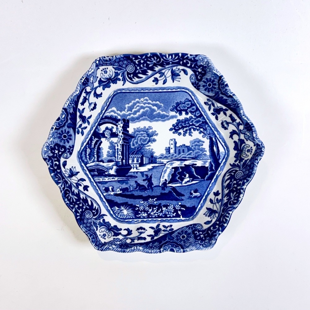 Spode Blue Italian 5" Hexagonal Scalloped Dish Made in England S3447-A1